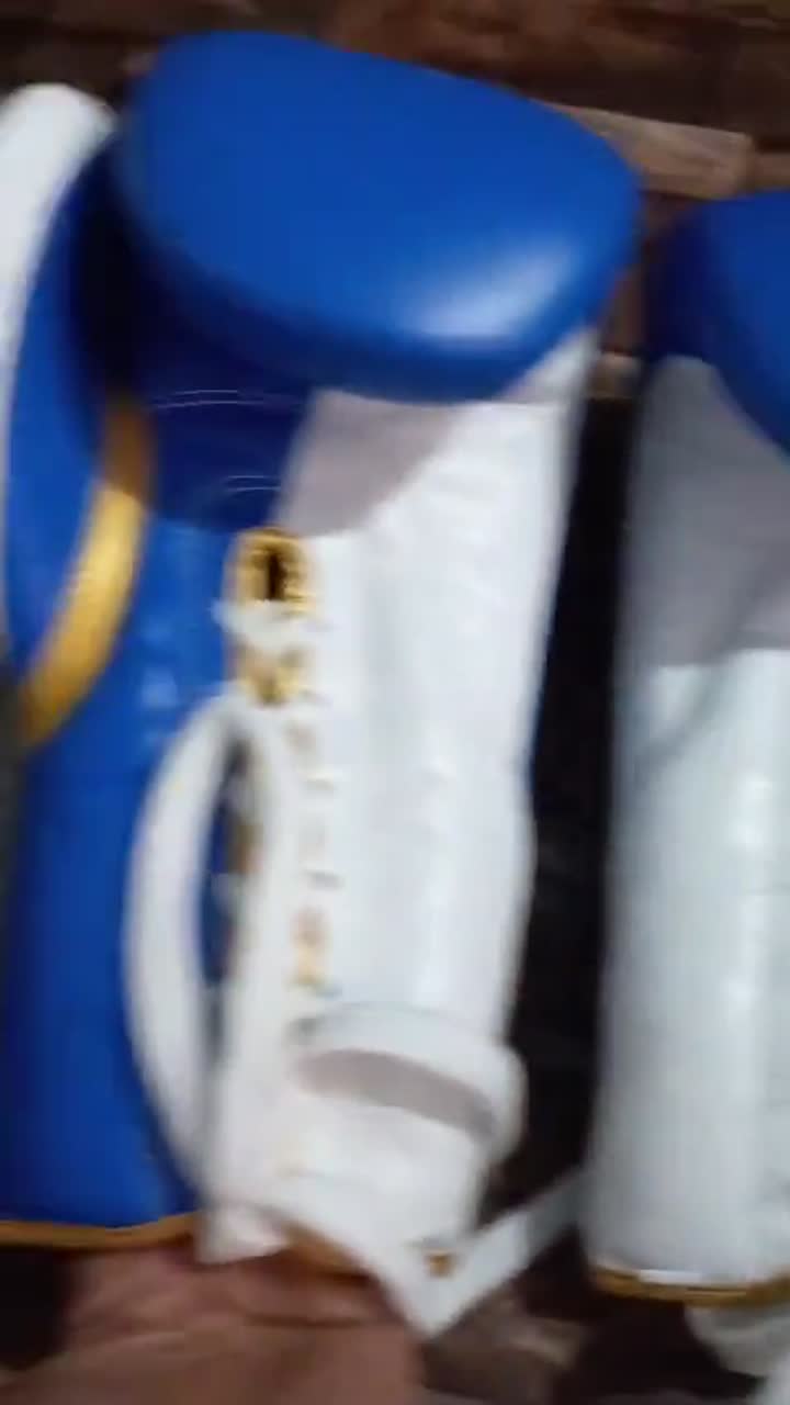 Blue and white boxing gloves
